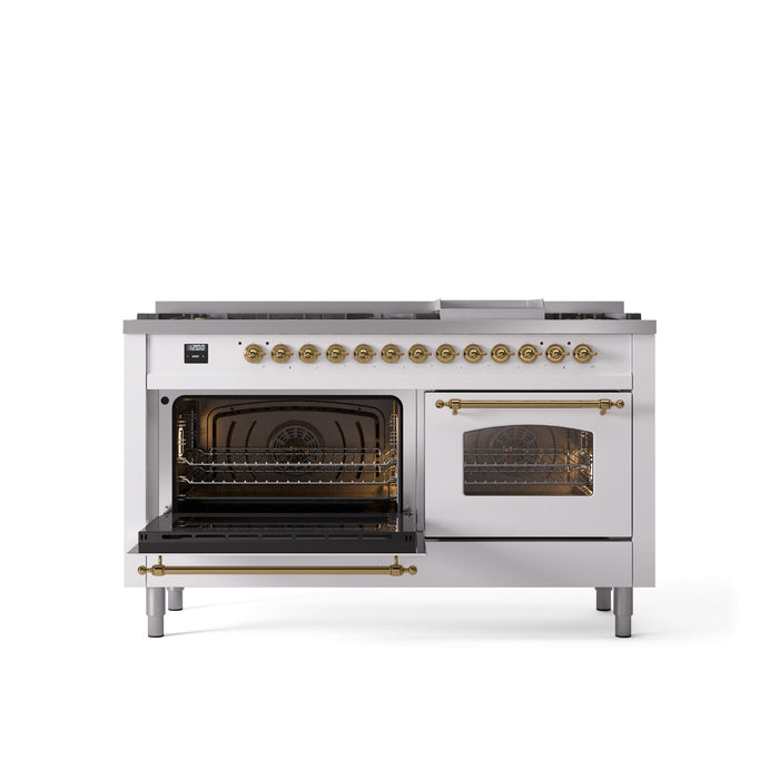 ILVE Nostalgie II 60" Dual Fuel Range with 9 Sealed Burners + Griddle + Triple Glass Door - UP60FNMP