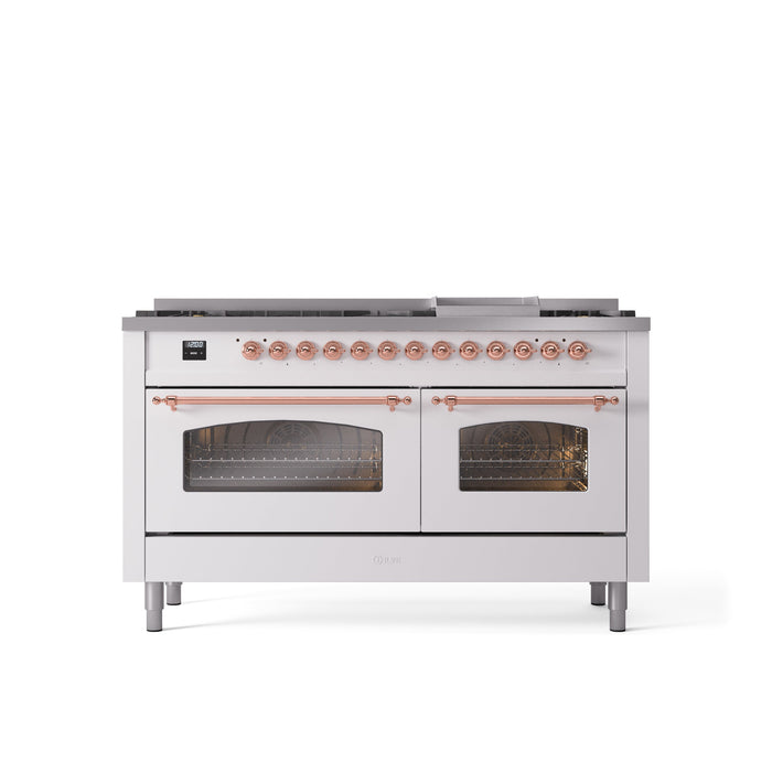 ILVE Nostalgie II 60" Dual Fuel Range with 9 Sealed Burners + Griddle + Triple Glass Door - UP60FNMP