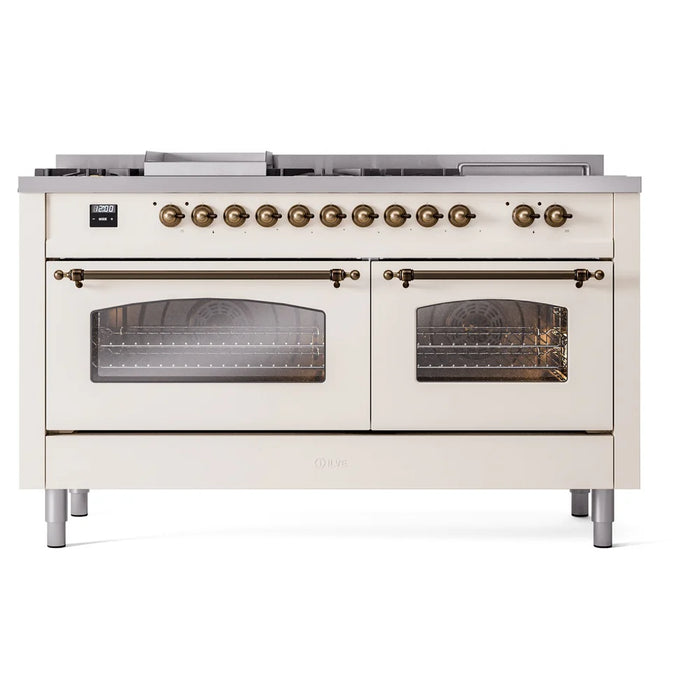 ILVE 60" Nostalgie II Dual Fuel Range with 7 Sealed Burners + Griddle + French Top, Triple Glass Door - UP60FSNMP