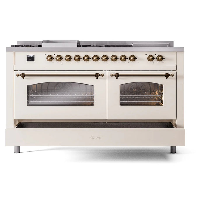 ILVE 60" Nostalgie II Dual Fuel Range with 7 Sealed Burners + Griddle + French Top, Triple Glass Door - UP60FSNMP