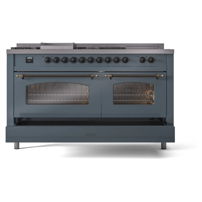 ILVE 60" Nostalgie II Dual Fuel Range with 7 Sealed Burners + Griddle + French Top, Triple Glass Door - UP60FSNMP