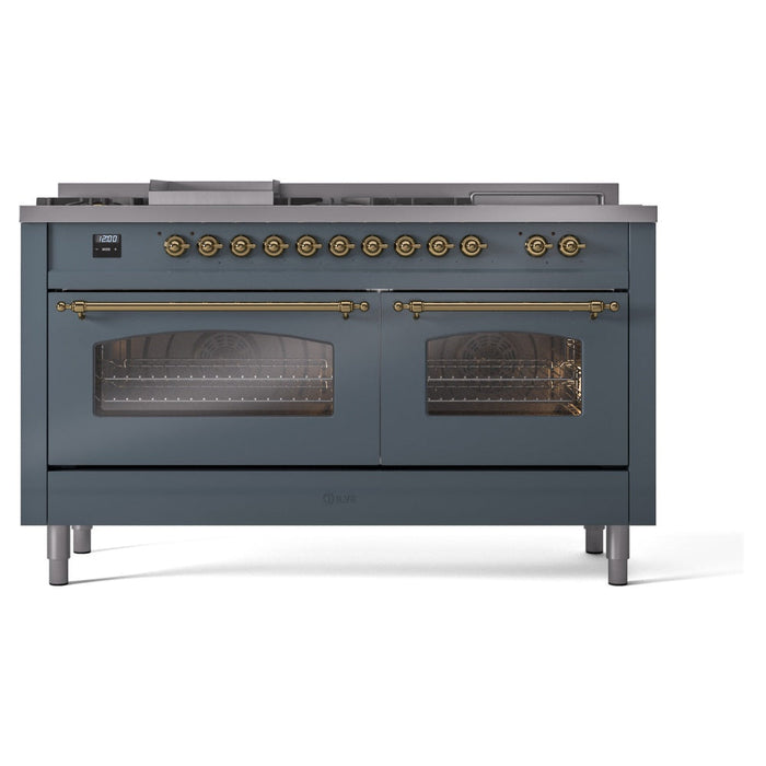 ILVE 60" Nostalgie II Dual Fuel Range with 7 Sealed Burners + Griddle + French Top, Triple Glass Door - UP60FSNMP