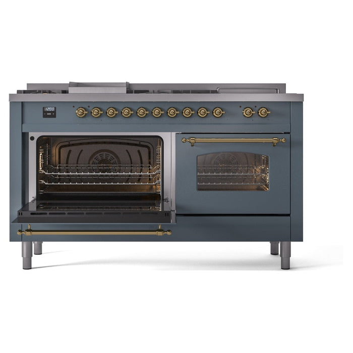 ILVE 60" Nostalgie II Dual Fuel Range with 7 Sealed Burners + Griddle + French Top, Triple Glass Door - UP60FSNMP