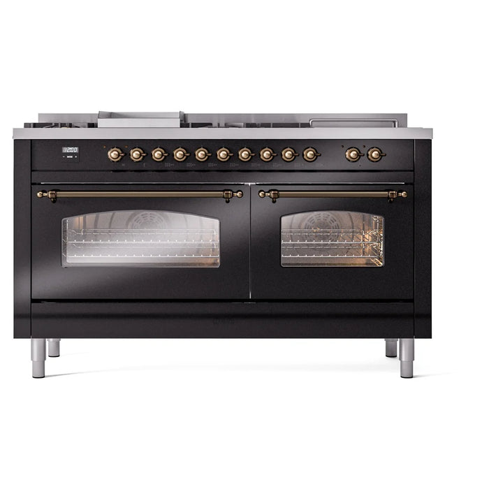 ILVE 60" Nostalgie II Dual Fuel Range with 7 Sealed Burners + Griddle + French Top, Triple Glass Door - UP60FSNMP