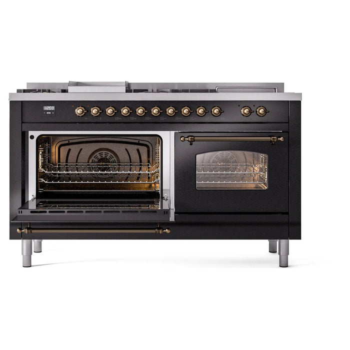 ILVE 60" Nostalgie II Dual Fuel Range with 7 Sealed Burners + Griddle + French Top, Triple Glass Door - UP60FSNMP