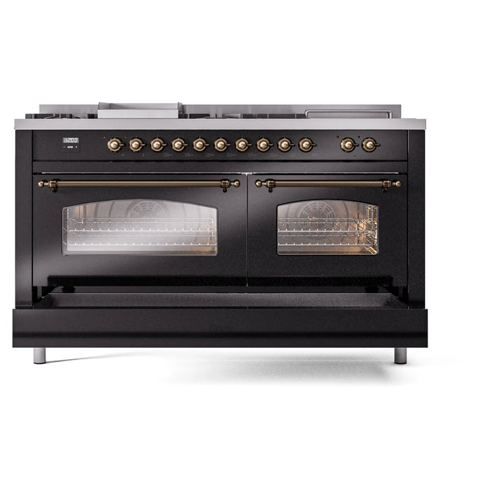 ILVE 60" Nostalgie II Dual Fuel Range with 7 Sealed Burners + Griddle + French Top, Triple Glass Door - UP60FSNMP