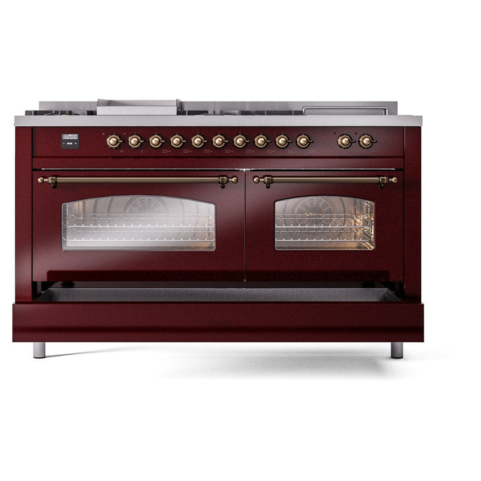 ILVE 60" Nostalgie II Dual Fuel Range with 7 Sealed Burners + Griddle + French Top, Triple Glass Door - UP60FSNMP