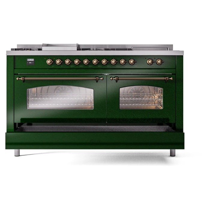 ILVE 60" Nostalgie II Dual Fuel Range with 7 Sealed Burners + Griddle + French Top, Triple Glass Door - UP60FSNMP