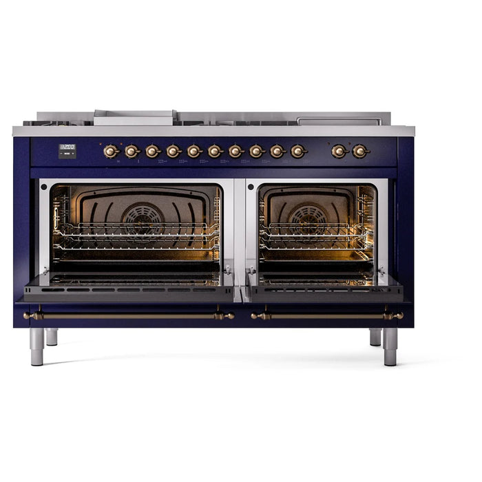 ILVE 60" Nostalgie II Dual Fuel Range with 7 Sealed Burners + Griddle + French Top, Triple Glass Door - UP60FSNMP