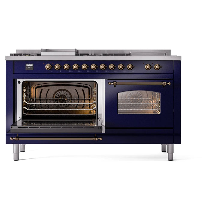 ILVE 60" Nostalgie II Dual Fuel Range with 7 Sealed Burners + Griddle + French Top, Triple Glass Door - UP60FSNMP