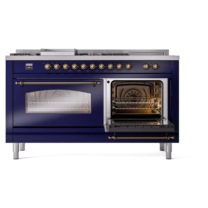 ILVE 60" Nostalgie II Dual Fuel Range with 7 Sealed Burners + Griddle + French Top, Triple Glass Door - UP60FSNMP