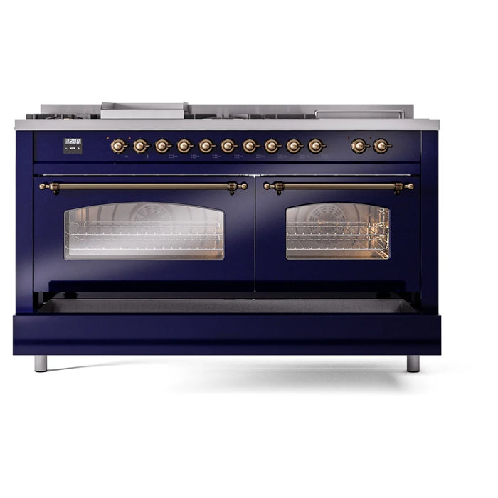 ILVE 60" Nostalgie II Dual Fuel Range with 7 Sealed Burners + Griddle + French Top, Triple Glass Door - UP60FSNMP