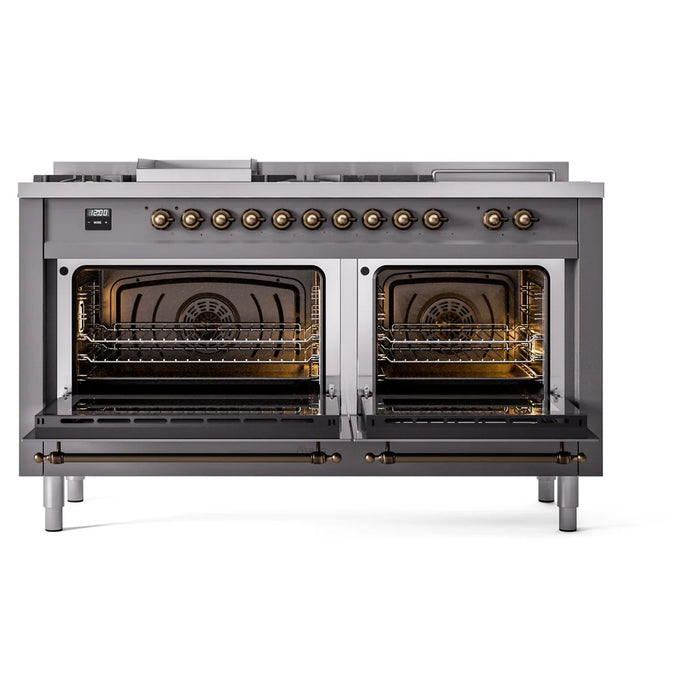 ILVE 60" Nostalgie II Dual Fuel Range with 7 Sealed Burners + Griddle + French Top, Triple Glass Door - UP60FSNMP