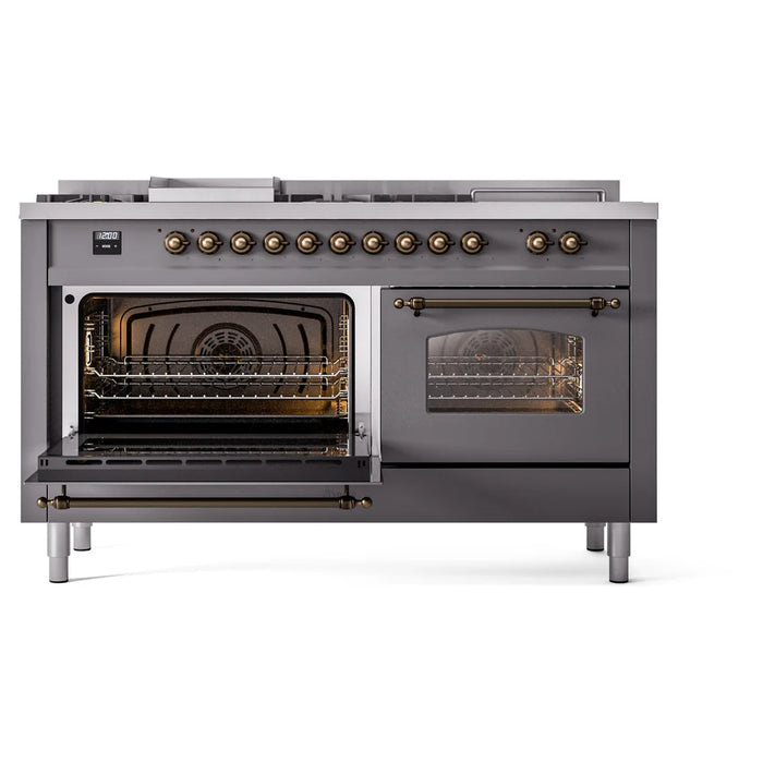 ILVE 60" Nostalgie II Dual Fuel Range with 7 Sealed Burners + Griddle + French Top, Triple Glass Door - UP60FSNMP