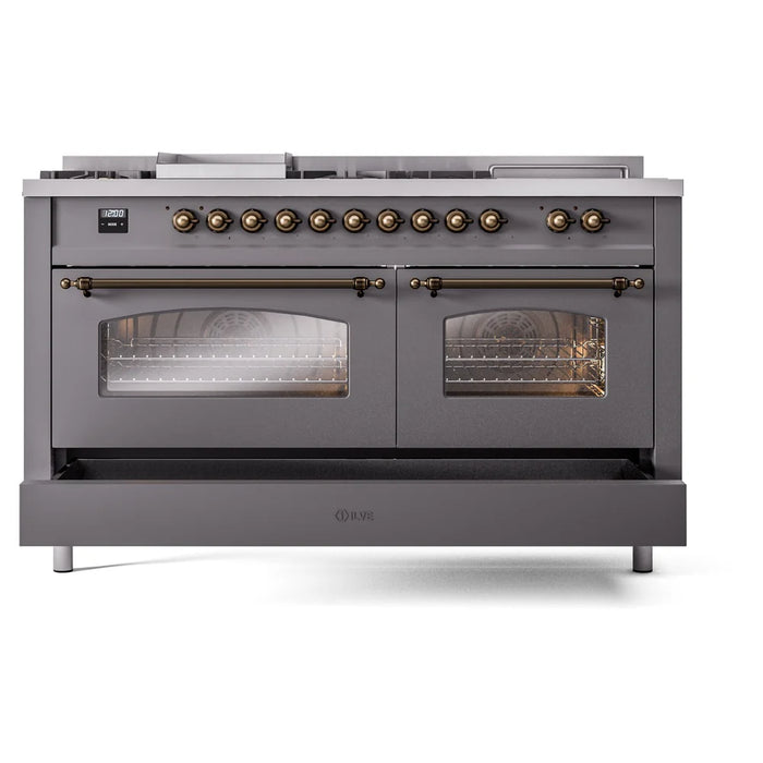 ILVE 60" Nostalgie II Dual Fuel Range with 7 Sealed Burners + Griddle + French Top, Triple Glass Door - UP60FSNMP