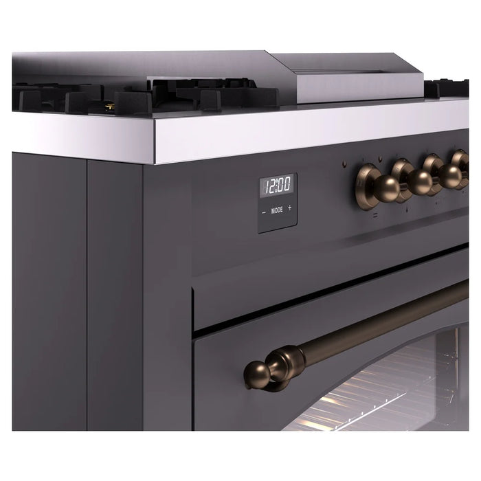 ILVE 60" Nostalgie II Dual Fuel Range with 7 Sealed Burners + Griddle + French Top, Triple Glass Door - UP60FSNMP