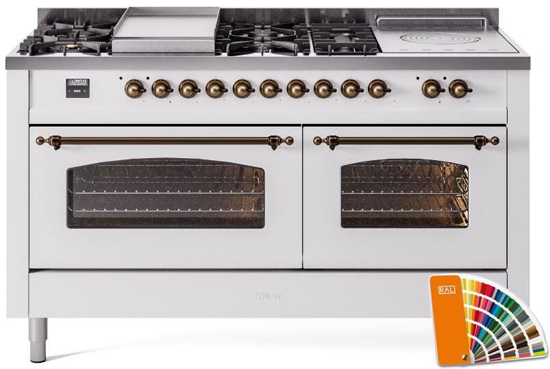 ILVE Nostalgie II 60" Dual Fuel Propane Gas Range in RAL Custom Color with Bronze Trim, UP60FSNMPRABLP