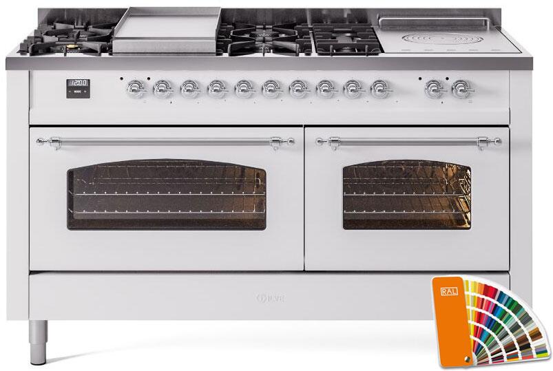 ILVE Nostalgie II 60" Dual Fuel Natural Gas Range in RAL Custom Color with Chrome Trim, UP60FSNMPRAC