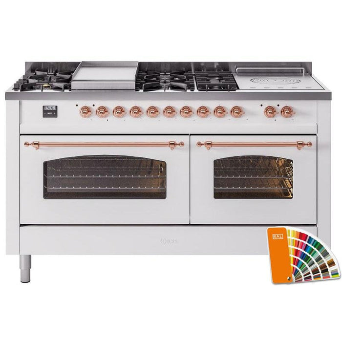 ILVE 60" Nostalgie II Dual Fuel Range with 7 Sealed Burners + Griddle + French Top, Triple Glass Door - UP60FSNMP