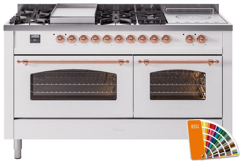 ILVE Nostalgie II 60" Dual Fuel Propane Gas Range in RAL Custom Color with Copper Trim, UP60FSNMPRAPLP