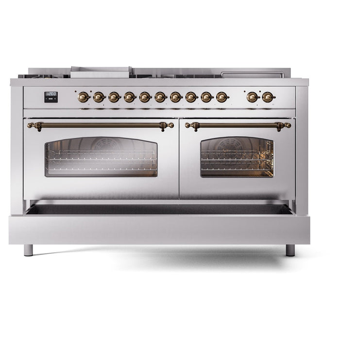 ILVE 60" Nostalgie II Dual Fuel Range with 7 Sealed Burners + Griddle + French Top, Triple Glass Door - UP60FSNMP