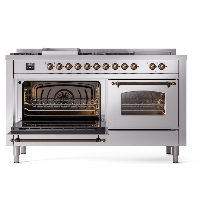 ILVE 60" Nostalgie II Dual Fuel Range with 7 Sealed Burners + Griddle + French Top, Triple Glass Door - UP60FSNMP