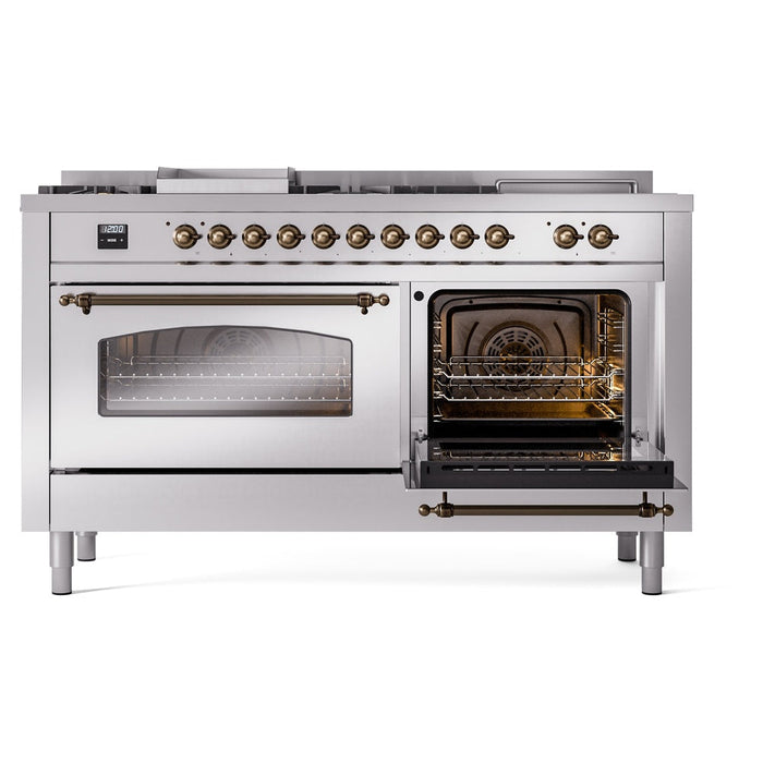 ILVE 60" Nostalgie II Dual Fuel Range with 7 Sealed Burners + Griddle + French Top, Triple Glass Door - UP60FSNMP