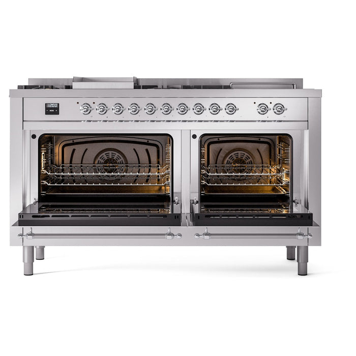 ILVE 60" Nostalgie II Dual Fuel Range with 7 Sealed Burners + Griddle + French Top, Triple Glass Door - UP60FSNMP