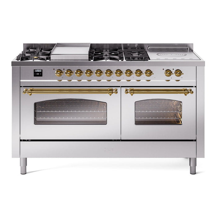 ILVE 60" Nostalgie II Dual Fuel Range with 7 Sealed Burners + Griddle + French Top, Triple Glass Door - UP60FSNMP