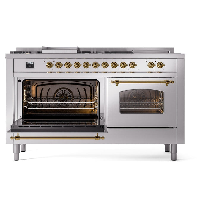 ILVE 60" Nostalgie II Dual Fuel Range with 7 Sealed Burners + Griddle + French Top, Triple Glass Door - UP60FSNMP