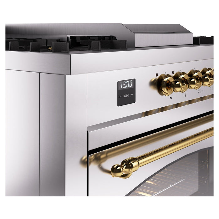 ILVE 60" Nostalgie II Dual Fuel Range with 7 Sealed Burners + Griddle + French Top, Triple Glass Door - UP60FSNMP