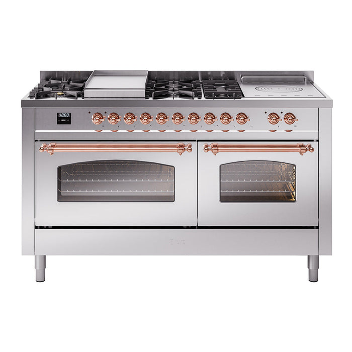 ILVE 60" Nostalgie II Dual Fuel Range with 7 Sealed Burners + Griddle + French Top, Triple Glass Door - UP60FSNMP