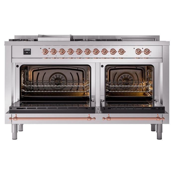 ILVE 60" Nostalgie II Dual Fuel Range with 7 Sealed Burners + Griddle + French Top, Triple Glass Door - UP60FSNMP