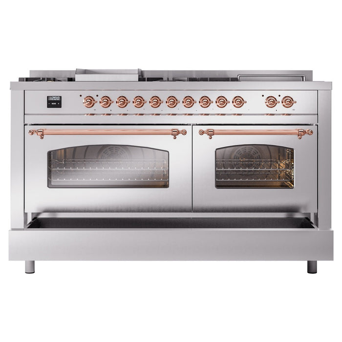 ILVE 60" Nostalgie II Dual Fuel Range with 7 Sealed Burners + Griddle + French Top, Triple Glass Door - UP60FSNMP