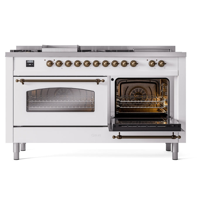 ILVE 60" Nostalgie II Dual Fuel Range with 7 Sealed Burners + Griddle + French Top, Triple Glass Door - UP60FSNMP