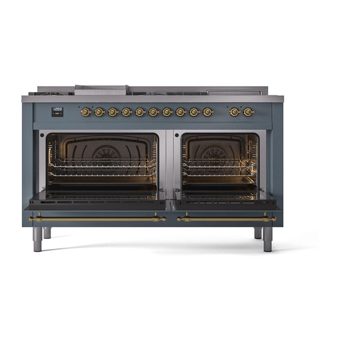 ILVE Nostalgie II 60" Dual Fuel Range with 7 Sealed Burners + Griddle + French Top Solid Door - UP60FSQNMP