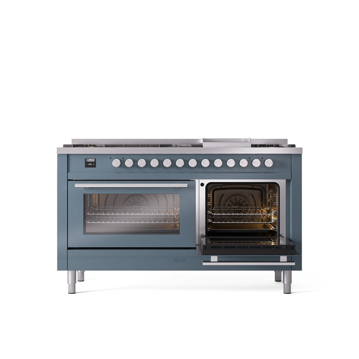 ILVE 60" Professional Plus II Dual Fuel Range with 9 Sealed Burners + Griddle, Triple Glass Door - UP60FWMP