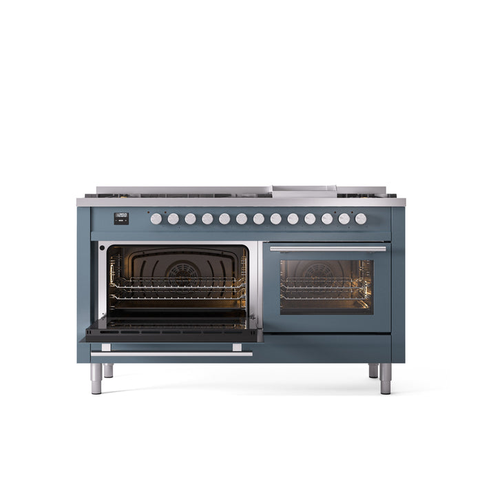 ILVE 60" Professional Plus II Dual Fuel Range with 9 Sealed Burners + Griddle, Triple Glass Door - UP60FWMP