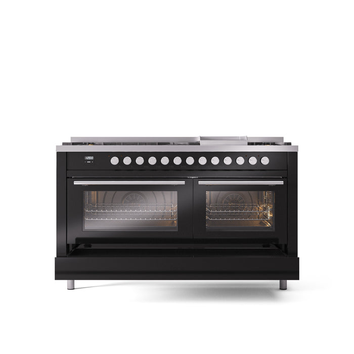 ILVE 60" Professional Plus II Dual Fuel Range with 9 Sealed Burners + Griddle, Triple Glass Door - UP60FWMP