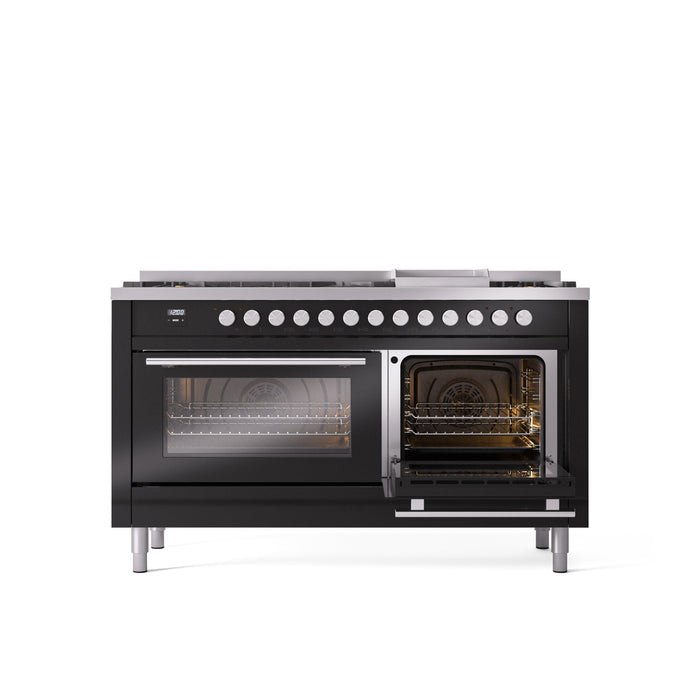 ILVE 60" Professional Plus II Dual Fuel Range with 9 Sealed Burners + Griddle, Triple Glass Door - UP60FWMP