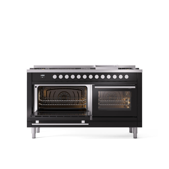 ILVE 60" Professional Plus II Dual Fuel Range with 9 Sealed Burners + Griddle, Triple Glass Door - UP60FWMP