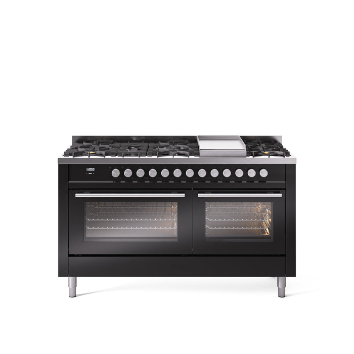 ILVE 60" Professional Plus II Dual Fuel Range with 9 Sealed Burners + Griddle, Triple Glass Door - UP60FWMP