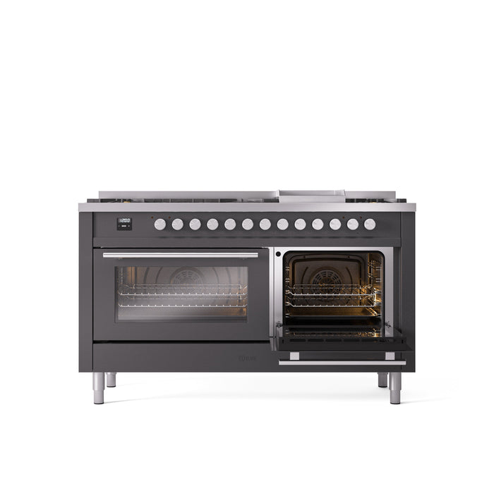 ILVE 60" Professional Plus II Dual Fuel Range with 9 Sealed Burners + Griddle, Triple Glass Door - UP60FWMP