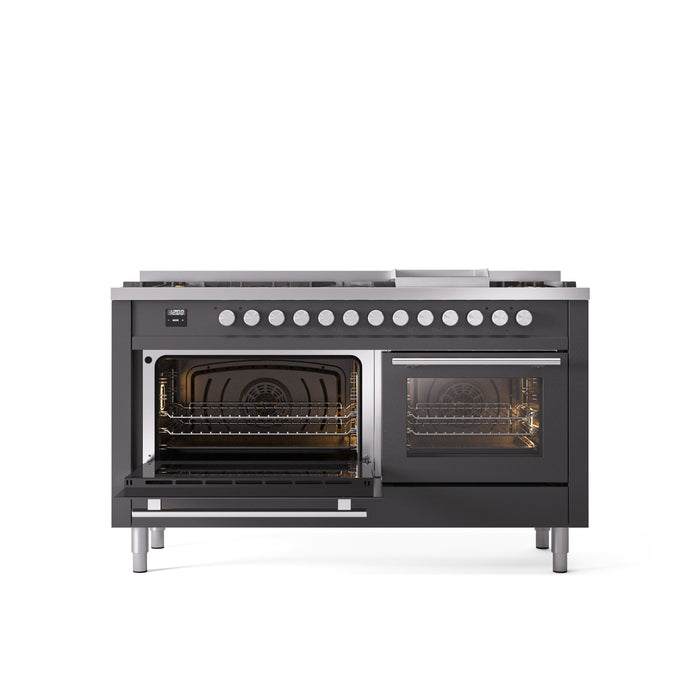 ILVE 60" Professional Plus II Dual Fuel Range with 9 Sealed Burners + Griddle, Triple Glass Door - UP60FWMP