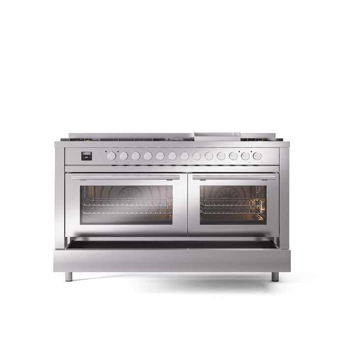 ILVE 60" Professional Plus II Dual Fuel Range with 9 Sealed Burners + Griddle, Triple Glass Door - UP60FWMP