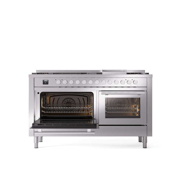 ILVE 60" Professional Plus II Dual Fuel Range with 9 Sealed Burners + Griddle, Triple Glass Door - UP60FWMP