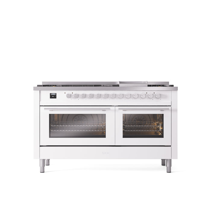 ILVE 60" Professional Plus II Dual Fuel Range with 9 Sealed Burners + Griddle, Triple Glass Door - UP60FWMP