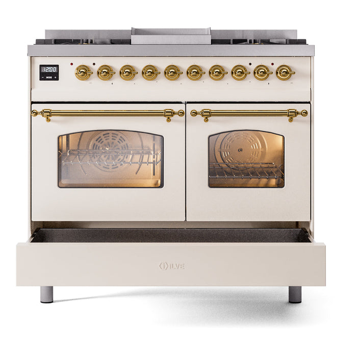 ILVE 40" Nostalgie II Dual Fuel Range with 6 Sealed Burners, Griddle, Triple Glass Door - UPD40FNMP