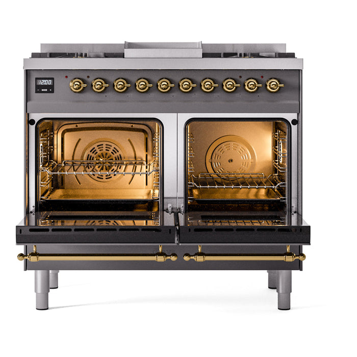 ILVE 40" Nostalgie II Dual Fuel Range with 6 Sealed Burners, Griddle, Triple Glass Door - UPD40FNMP