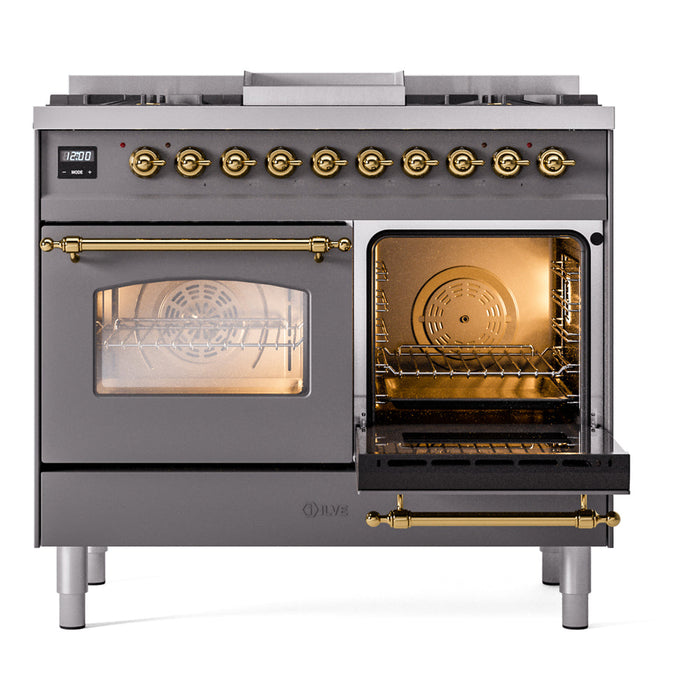 ILVE 40" Nostalgie II Dual Fuel Range with 6 Sealed Burners, Griddle, Triple Glass Door - UPD40FNMP